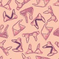 Seamless pattern with hand drawn cartoon outlines of tops, bras, bralettes. Cute swimwear icons for social networks, stories
